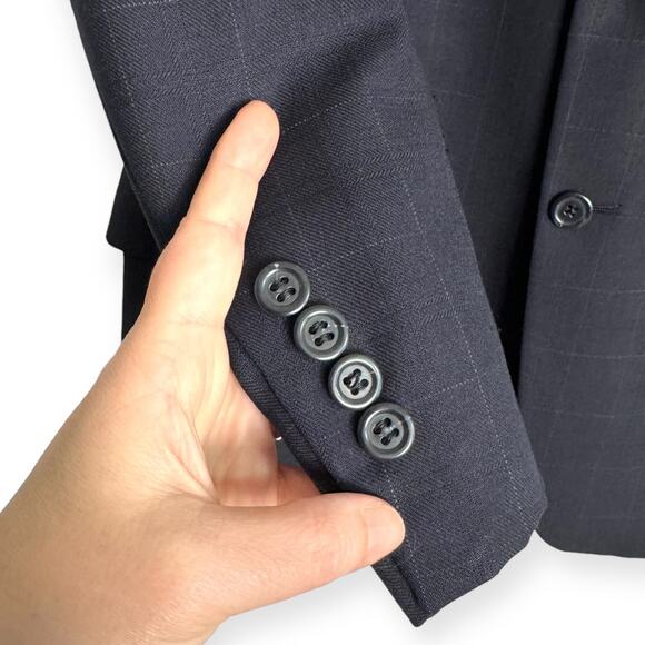 Tommy Hilfiger 100% Wool Navy Blue Windowpane Plaid Three Button Blazer Mens 42R - Picture 7 of 12